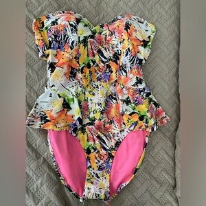 Jessica Simpson One Piece Floral Peplum Swimsuit.